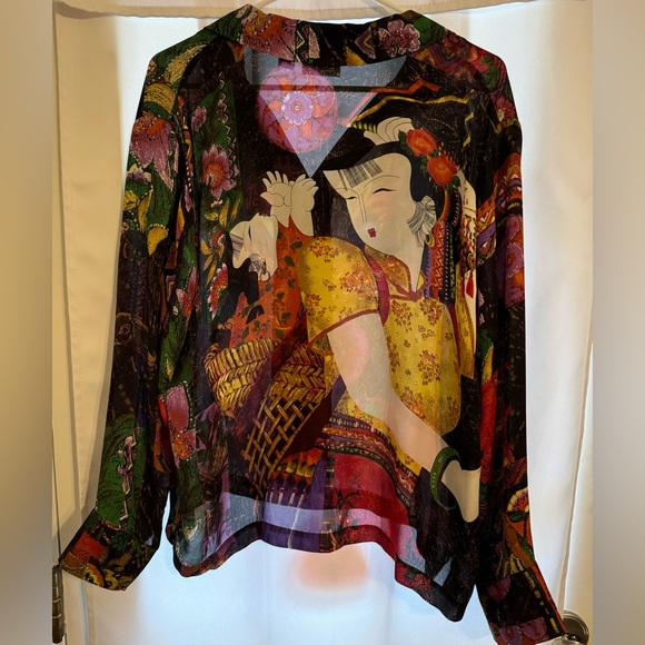 Ornate Vintage Asian Inspired Chico’s Design Silk Blouse - Picture 5 of 5